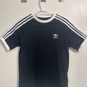 Adidas Black Tee with White Stripes
